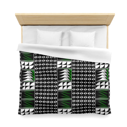 Blessed Feathers in Green Microfiber Duvet Cover