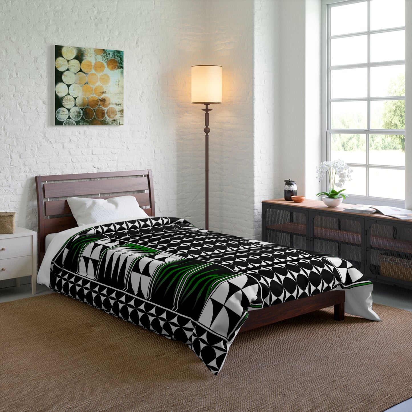 Southwest Feather Blessing in Green Comforter
