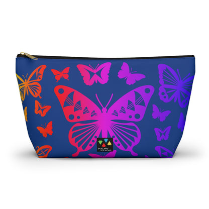 Rainbow Butterflies on Navy Pouch w T-bottom