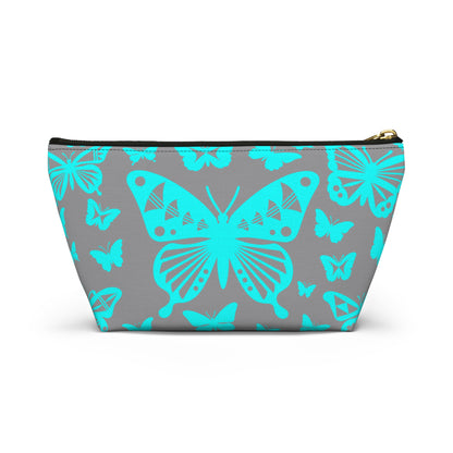 Turquoise Butterflies on Gray Pouch w T-bottom
