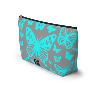 Turquoise Butterflies on Gray Pouch w T-bottom