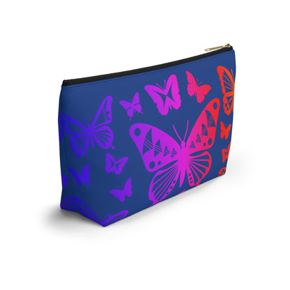 Rainbow Butterflies on Navy Pouch w T-bottom
