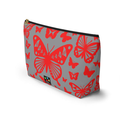 Red Butterflies on Gray Pouch w T-bottom