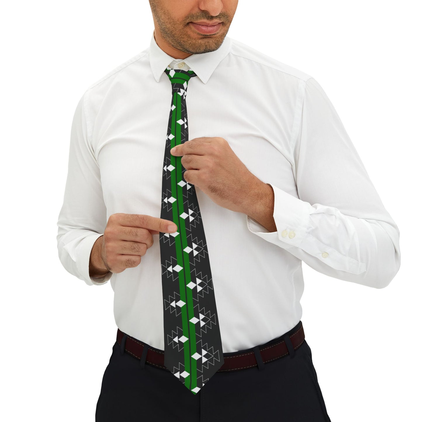 Green Native Woven Stories Necktie