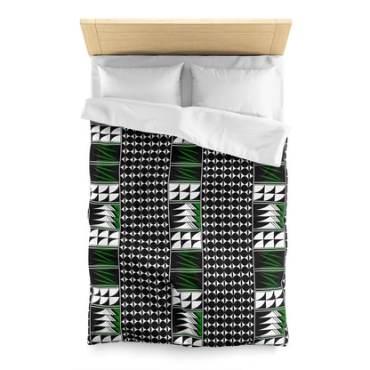 Blessed Feathers in Green Microfiber Duvet Cover