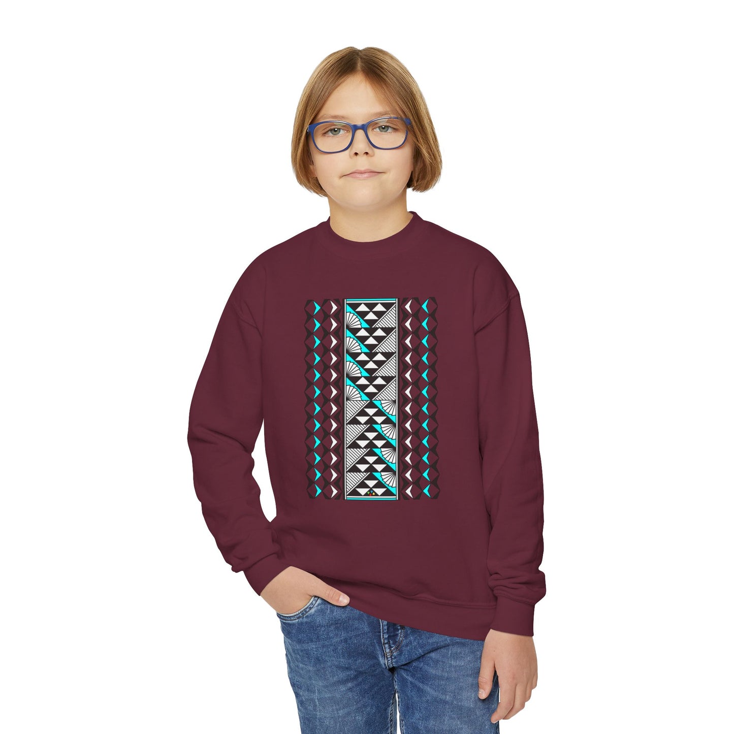Rain and Sun in Turquoise Youth Crewneck Sweatshirt