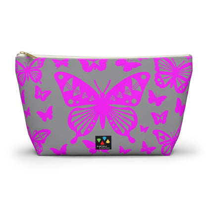 Pink Butterflies on Gray Pouch w T-bottom