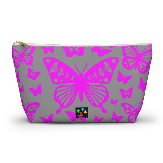 Pink Butterflies on Gray Pouch w T-bottom