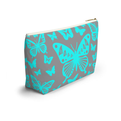 Turquoise Butterflies on Gray Pouch w T-bottom