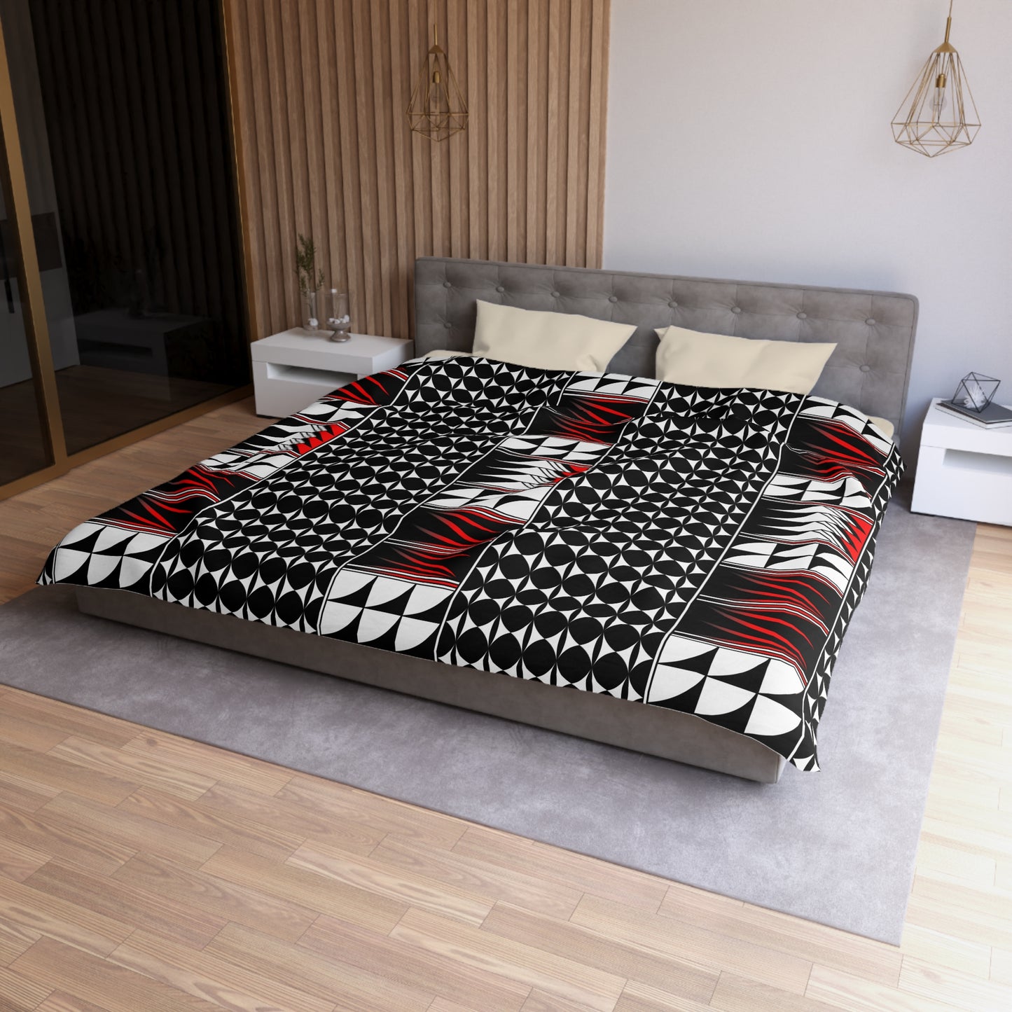 Blessed Feathers in Red Microfiber Duvet Cover