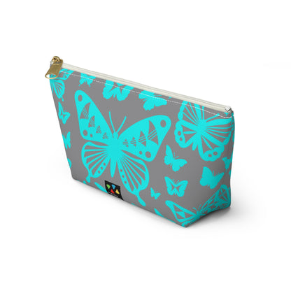 Turquoise Butterflies on Gray Pouch w T-bottom