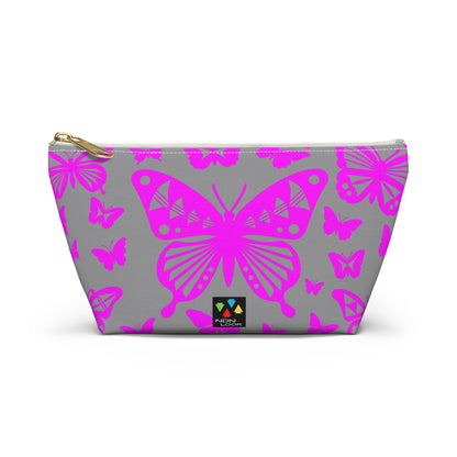 Pink Butterflies on Gray Pouch w T-bottom