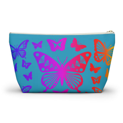 Rainbow Butterflies on Turquoise Pouch w T-bottom
