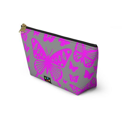 Pink Butterflies on Gray Pouch w T-bottom