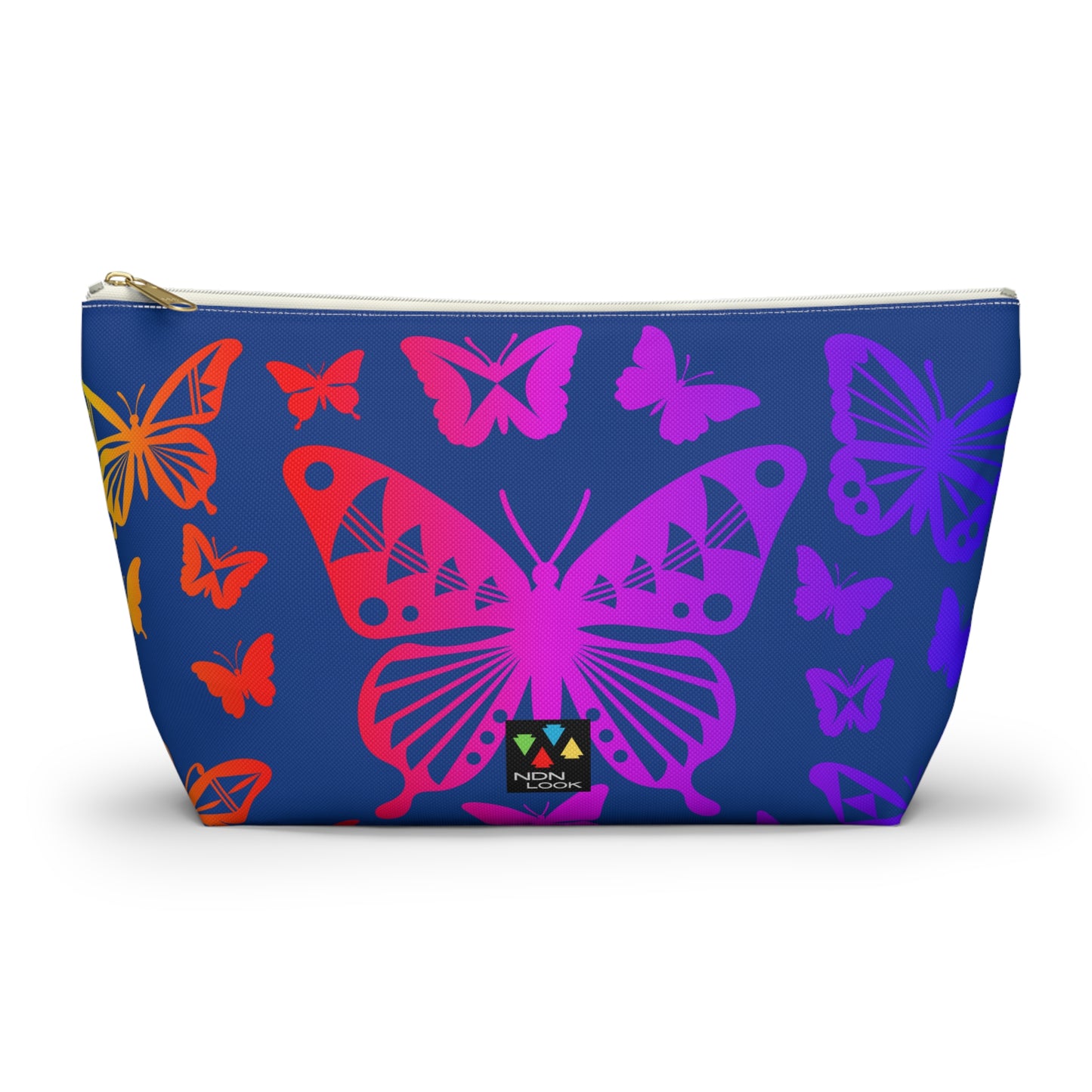 Rainbow Butterflies on Navy Pouch w T-bottom
