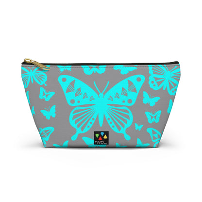 Turquoise Butterflies on Gray Pouch w T-bottom