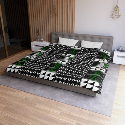 Blessed Feathers in Green Microfiber Duvet Cover