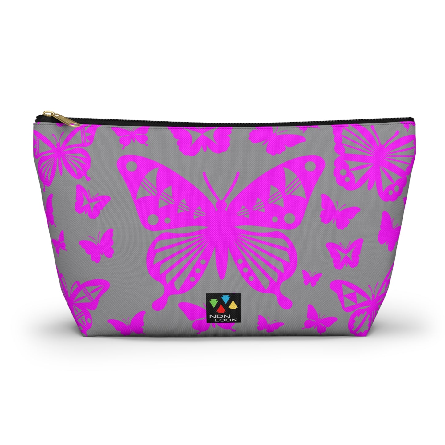 Pink Butterflies on Gray Pouch w T-bottom