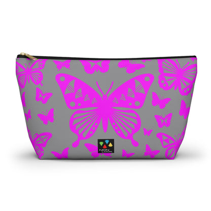 Pink Butterflies on Gray Pouch w T-bottom