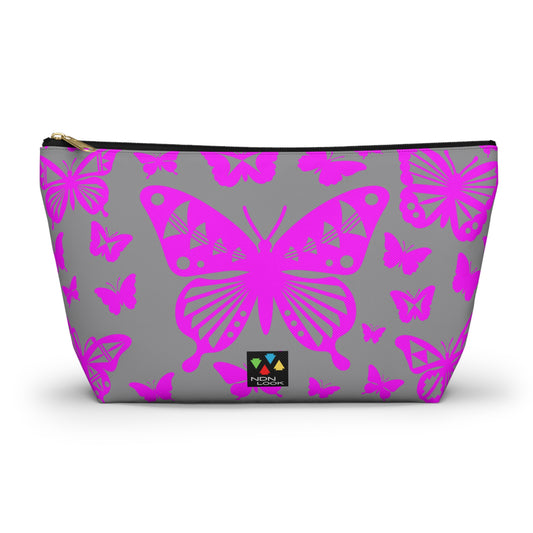Pink Butterflies on Gray Pouch w T-bottom