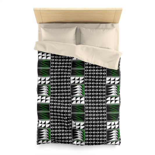 Blessed Feathers in Green Microfiber Duvet Cover