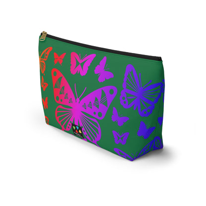Rainbow Butterflies on Green Pouch w T-bottom