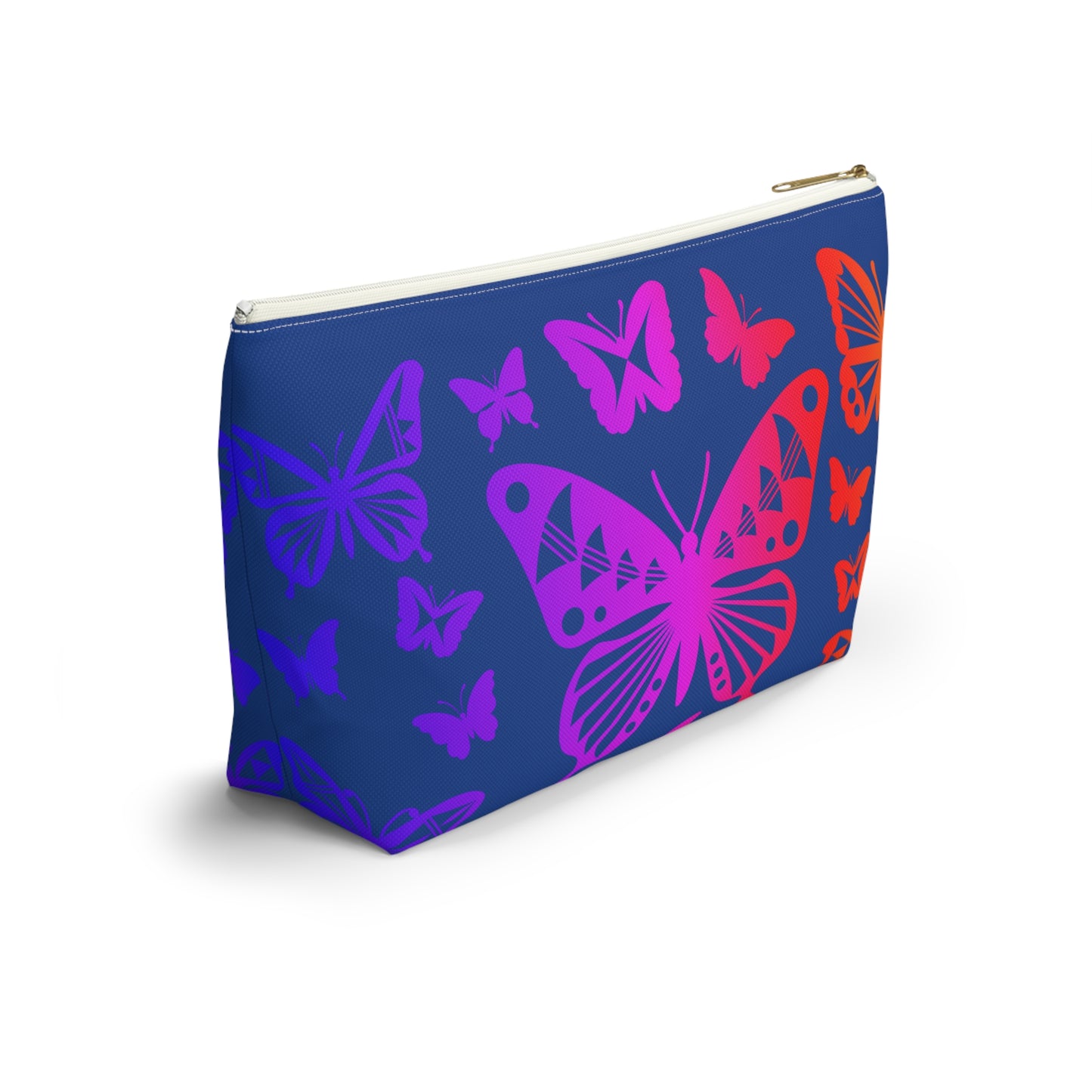 Rainbow Butterflies on Navy Pouch w T-bottom