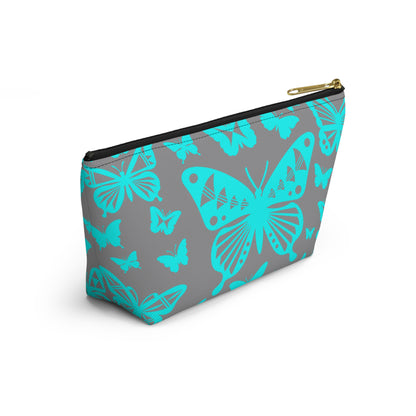Turquoise Butterflies on Gray Pouch w T-bottom