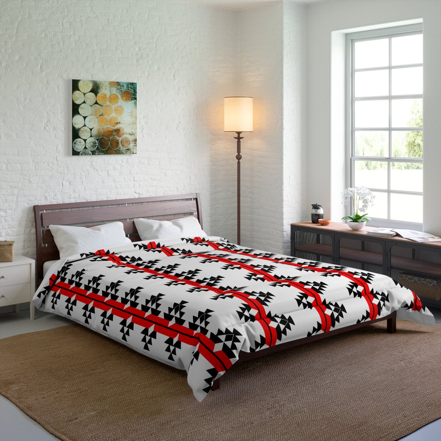 Native Woven Stories on White Comforter