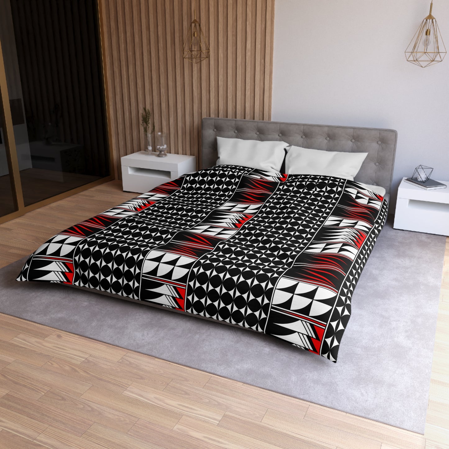 Blessed Feathers in Red Microfiber Duvet Cover