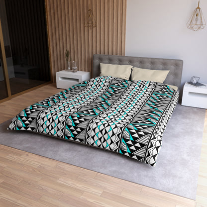 Sun and Rain in Turquoise Microfiber Duvet Cover