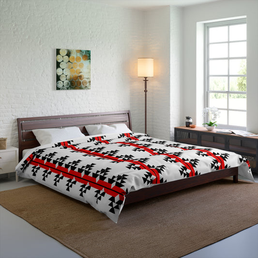 Native Woven Stories on White Comforter