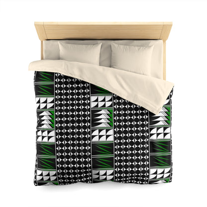 Blessed Feathers in Green Microfiber Duvet Cover