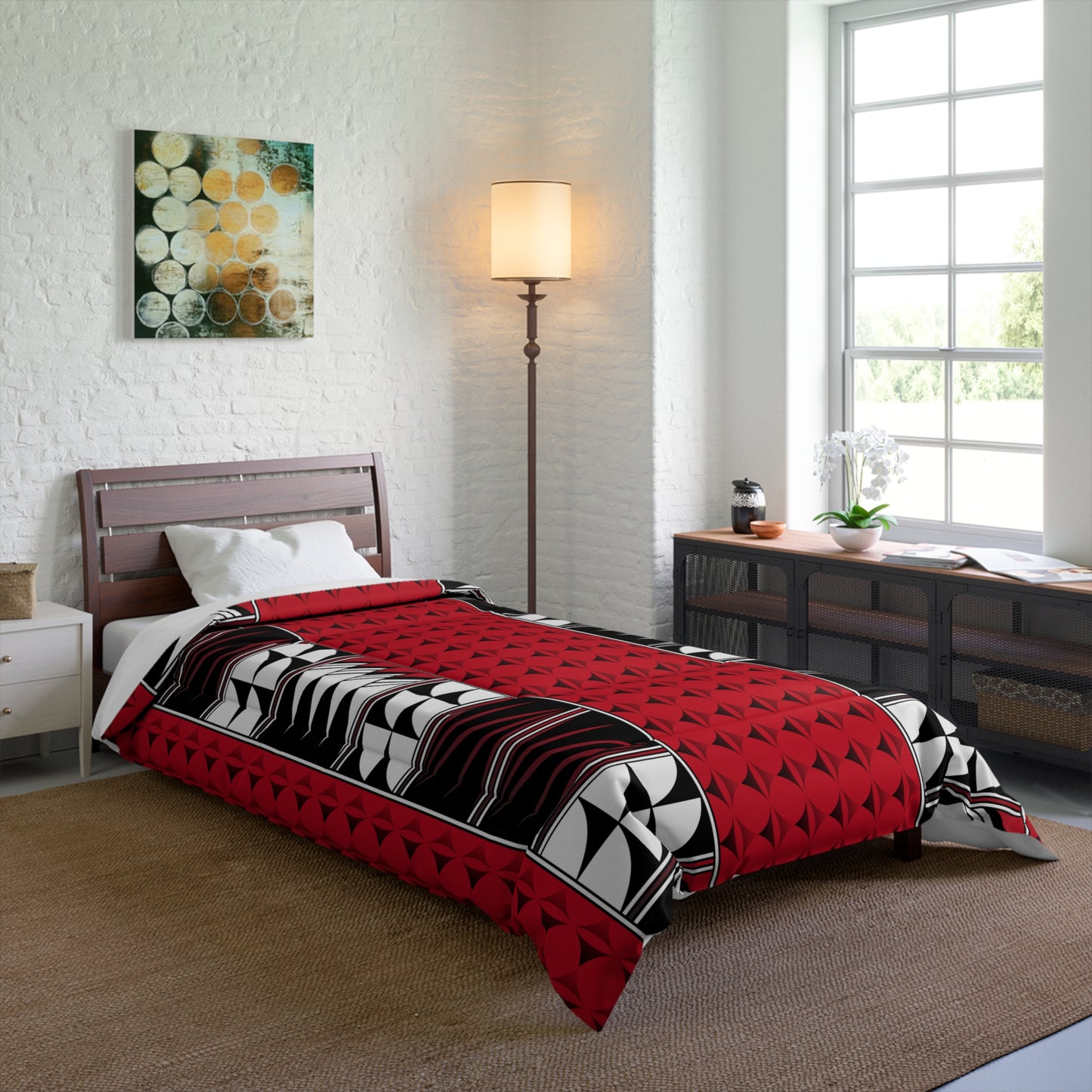 Southwest Feather Blessing on Dark Red Comforter