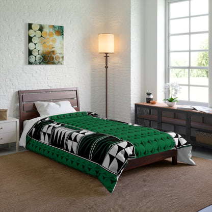 Southwest Feather Blessing on Forest Green Comforter