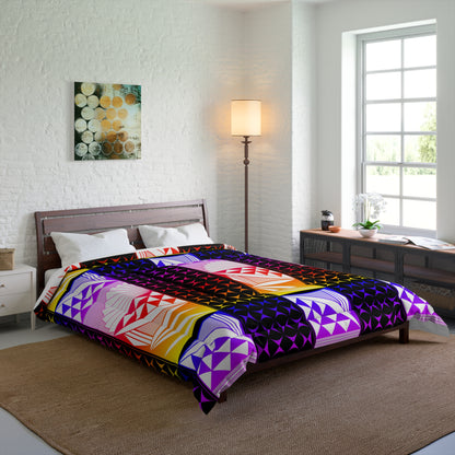 Rainbow Sunrise on Black Comforter