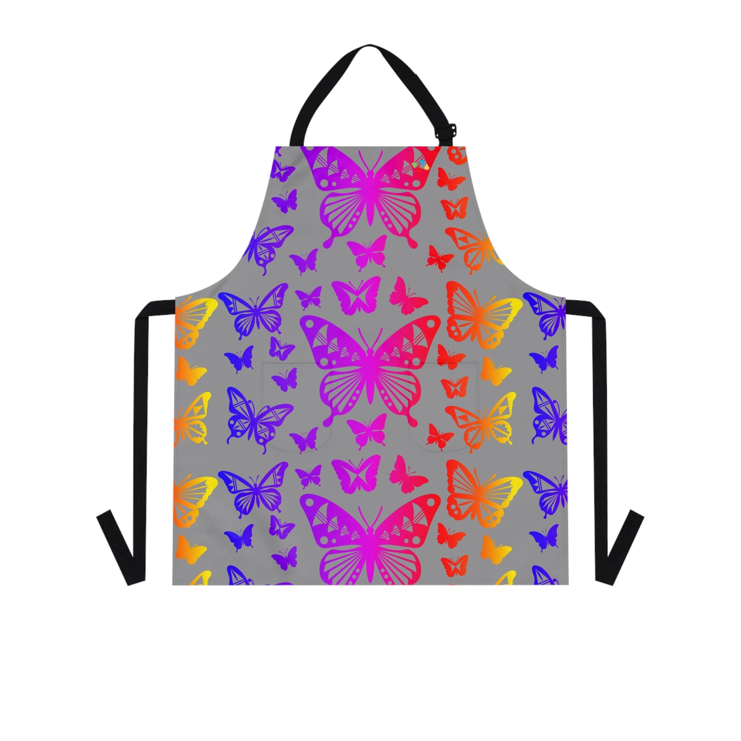 Rainbow Butterflies on Gray Two Pocket Apron