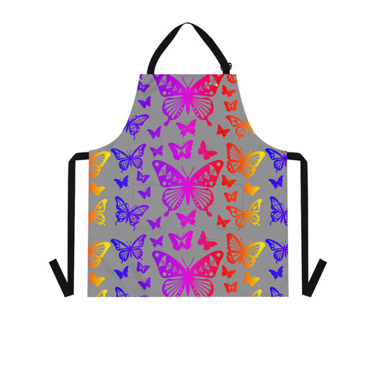 Rainbow Butterflies on Gray Two Pocket Apron