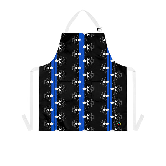 Blue on Black Native Woven Stories Two Pocket Apron