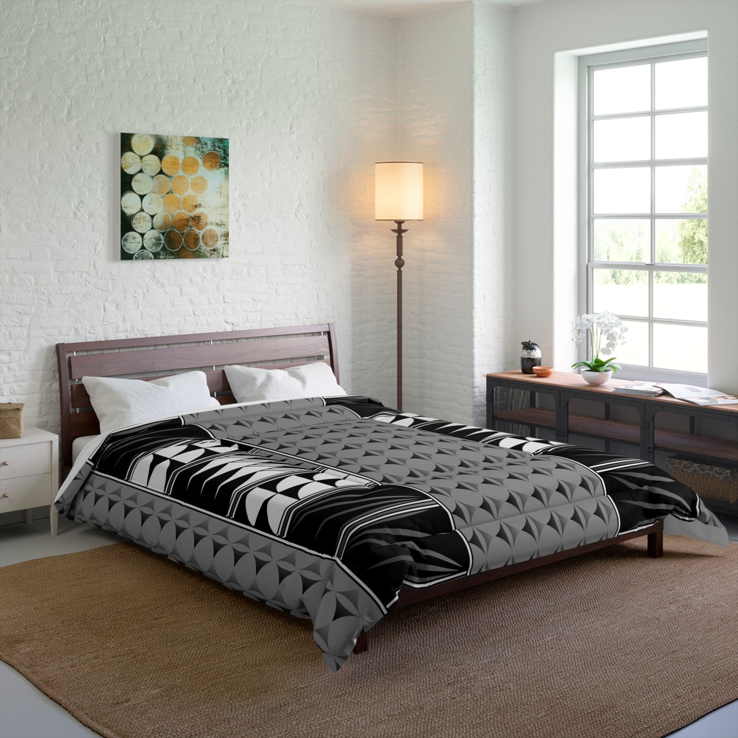 Southwest Feather Blessing on Gray Comforter