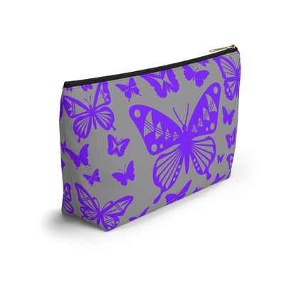 Purple Butterflies on Gray Pouch w T-bottom
