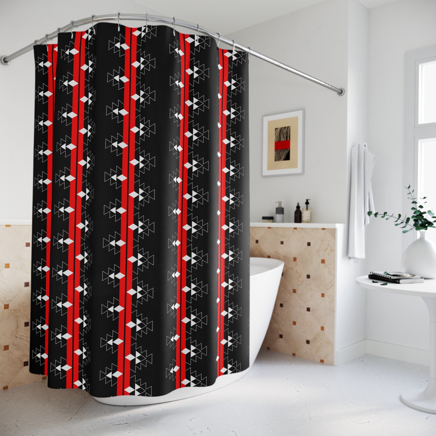Red Native Woven Stories Shower Curtains