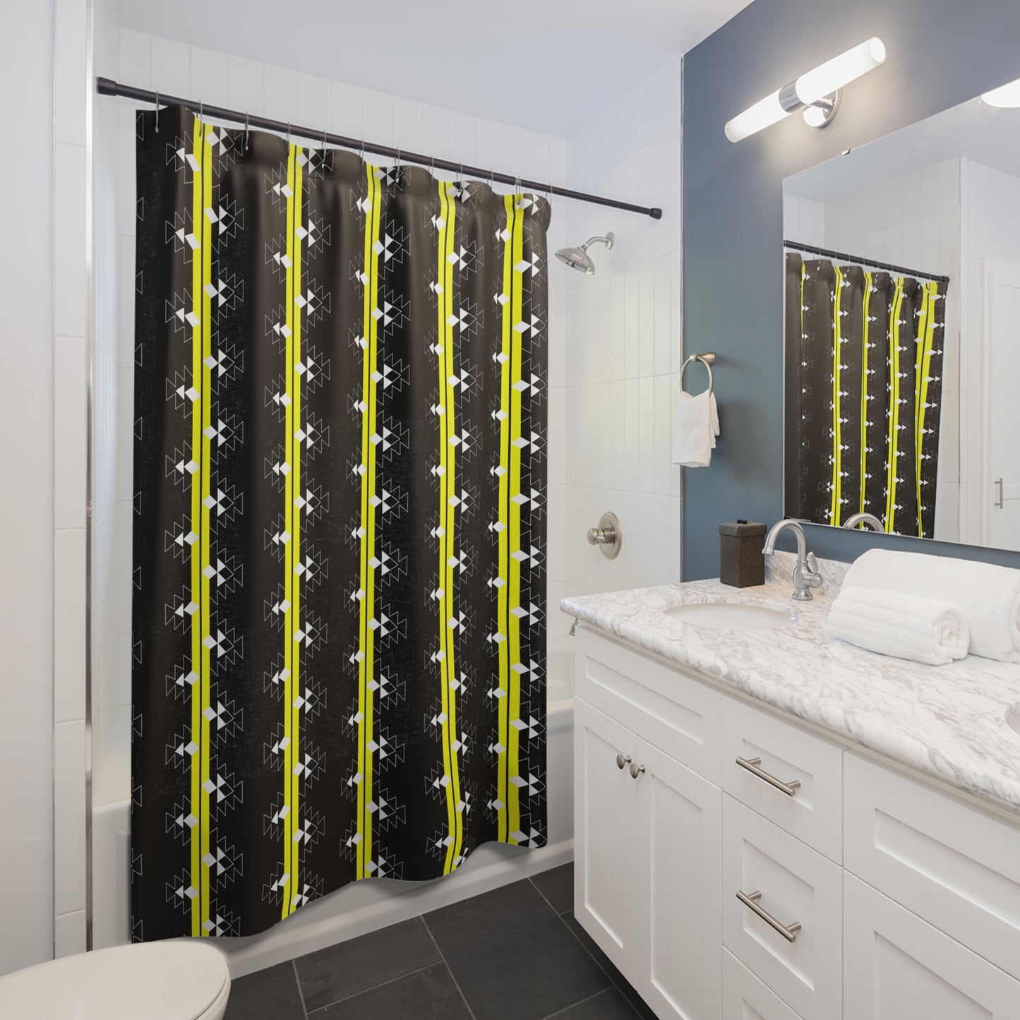 Yellow Native Woven Stories Shower Curtains