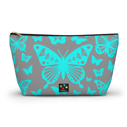 Turquoise Butterflies on Gray Pouch w T-bottom