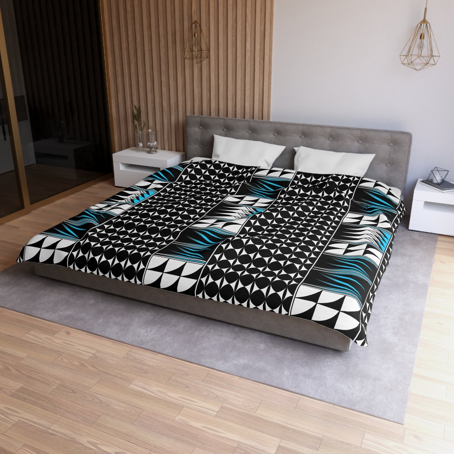 Blessed Feathers in Turquoise Microfiber Duvet Cover
