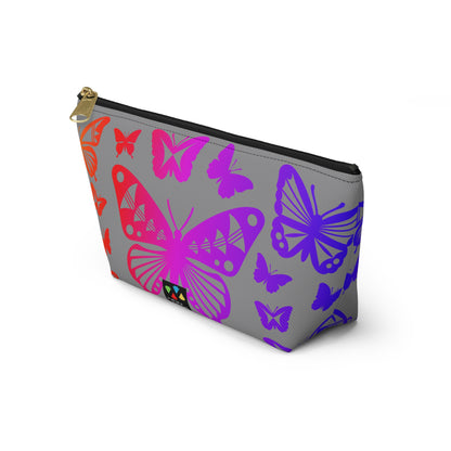 Rainbow Butterflies on Gray Pouch w T-bottom