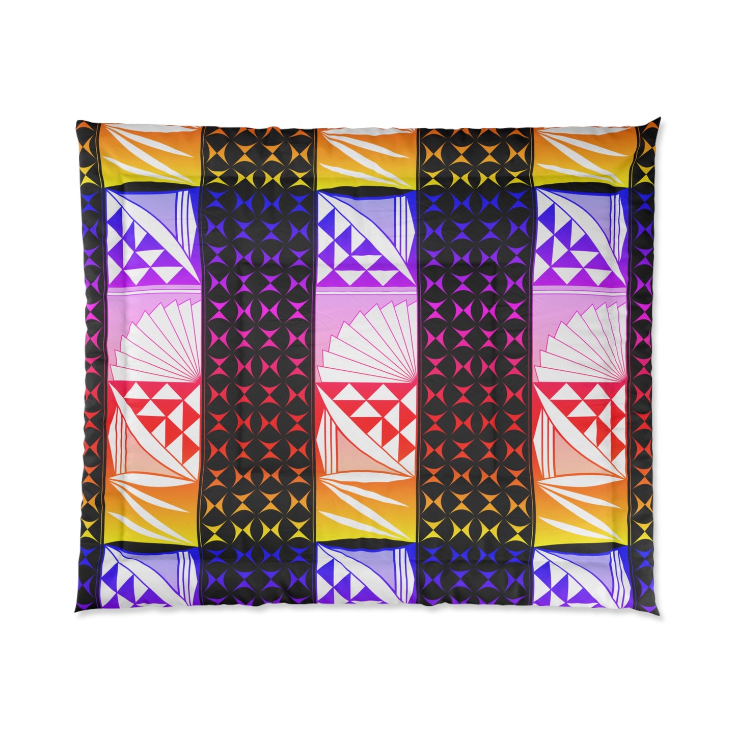 Rainbow Sunrise on Black Comforter