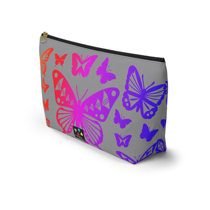 Rainbow Butterflies on Gray Pouch w T-bottom