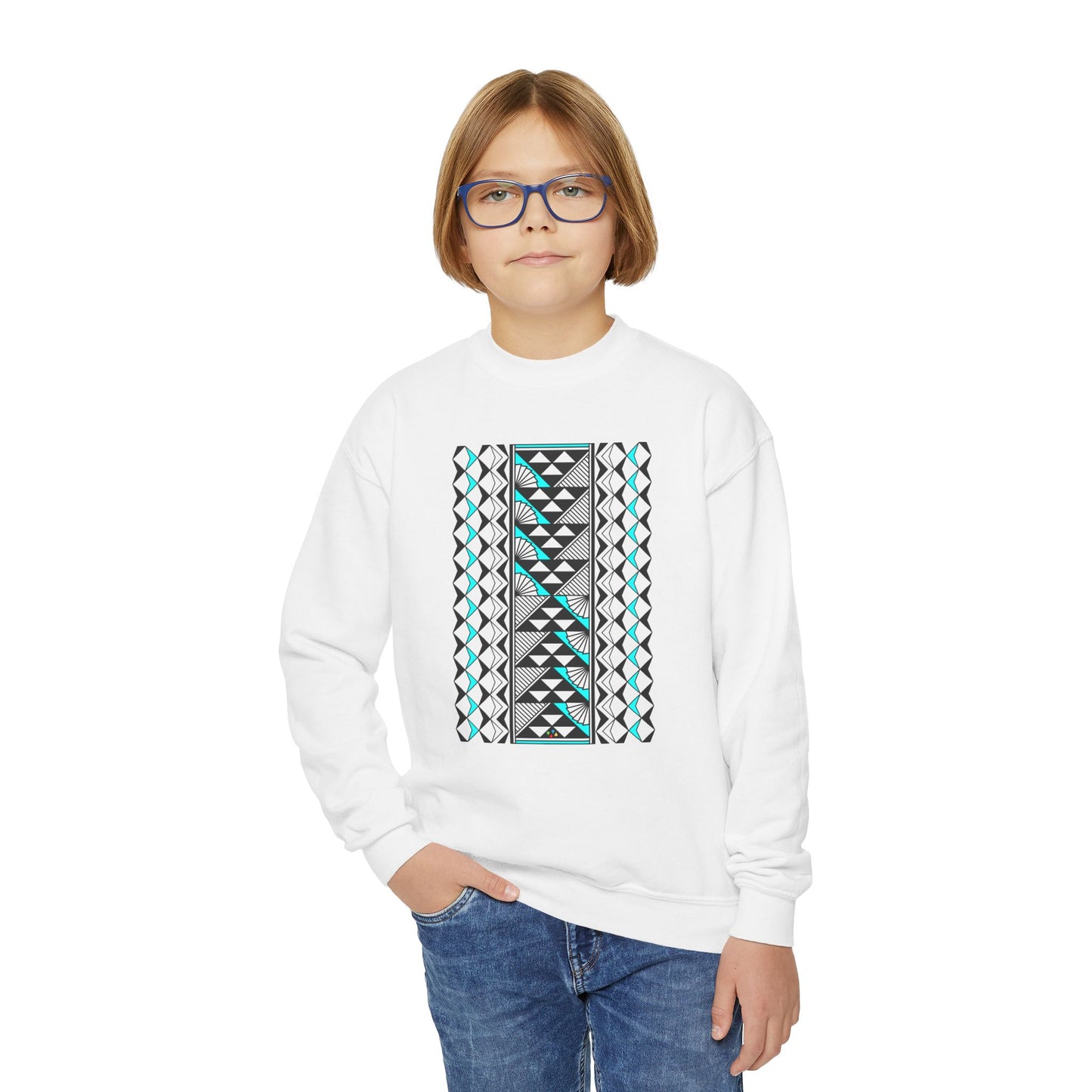 Rain and Sun in Turquoise Youth Crewneck Sweatshirt