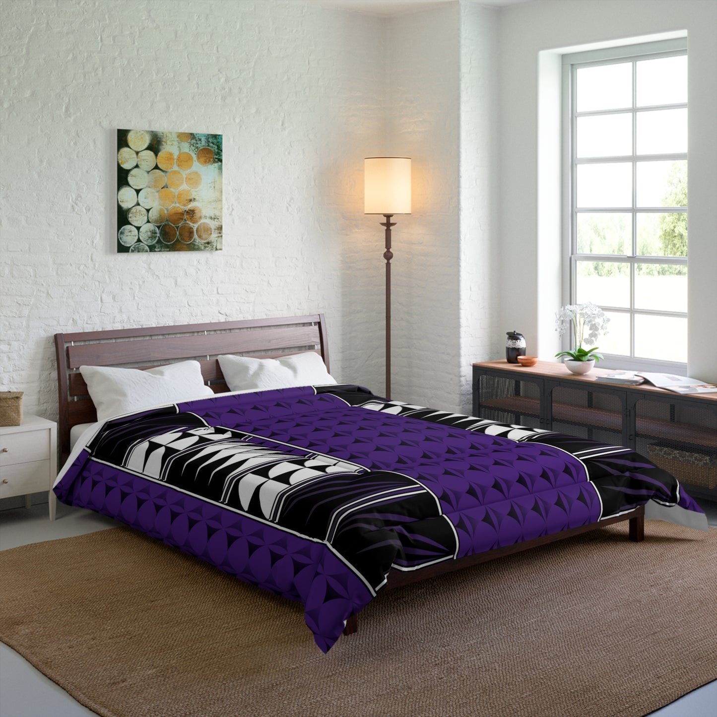 Southwest Feather Blessing on Purple Comforter